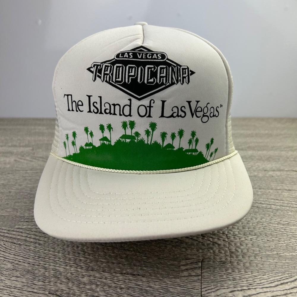 Vintage 90s Tropicana Las Vegas Trucker Hat Cap Snap Back Adjustable White Adult